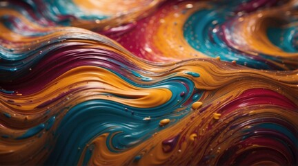 A close up of a colorful liquid flowing on top of each other. Generative AI.