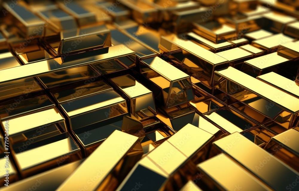 Aufkleber a close up of a bunch of gold cubes arranged in rows. generative ai.