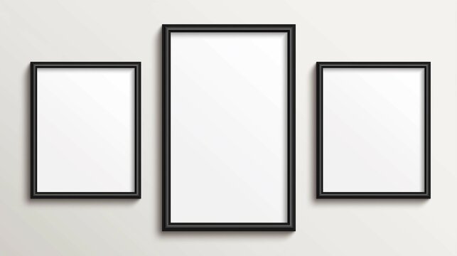 Blank frame mockup set design with black border on white background.Home decoration.Photo presentation.3d.