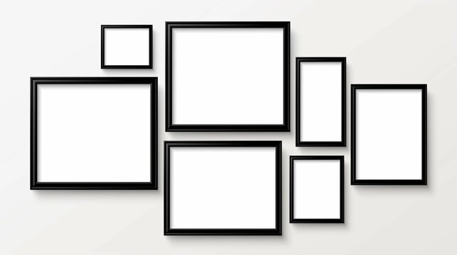 Blank frame mockup set design with black border on white background.Home decoration.Photo presentation.3d.