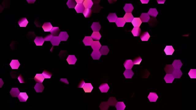 Colorful blue and purple neon hexagons. Glowing abstract geometric motion design. Modern technology luminous background. Seamless looping. Video animation Ultra HD 4K 