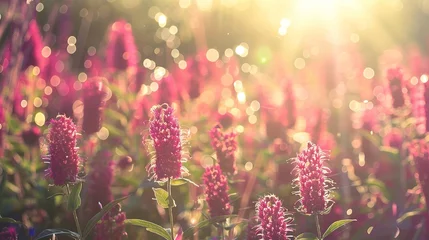 Fotobehang Amaranth flower field with sunny filter ,Generative ai,  © curek