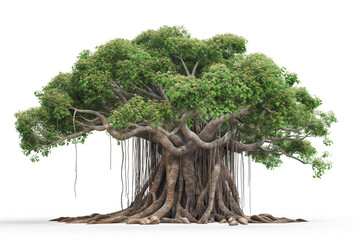 Ancient banyan Tree isolated on white background