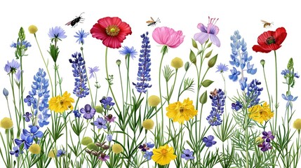 Detailed illustration with realistic wildflowers and medicinal herbs. Herbal plants. ,Generative ai,  - obrazy, fototapety, plakaty
