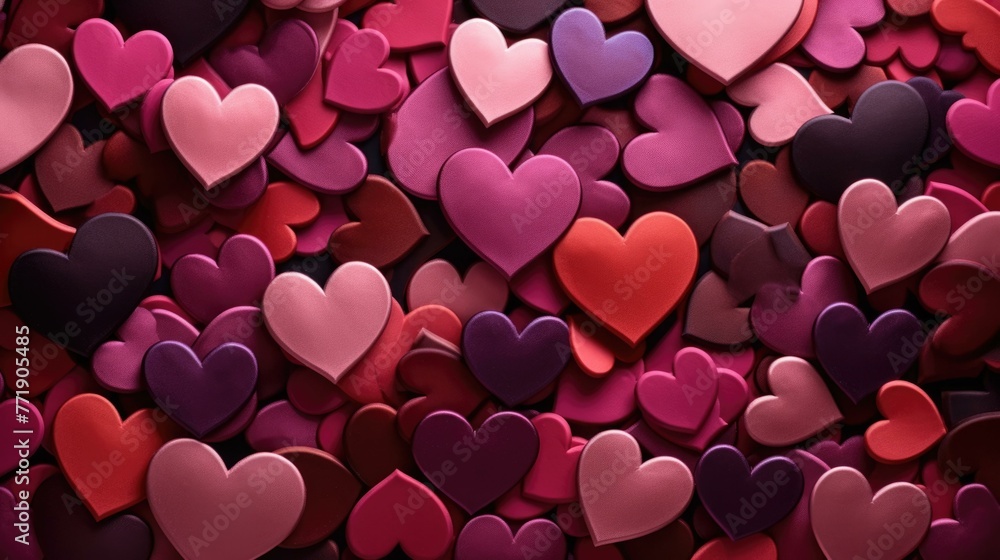 Poster a large pile of many different colored hearts that are arranged in a pattern. generative ai.