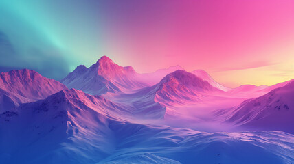 Landscape of scenic layers of snow mountains in northern with colorful aurora in the night sky - obrazy, fototapety, plakaty