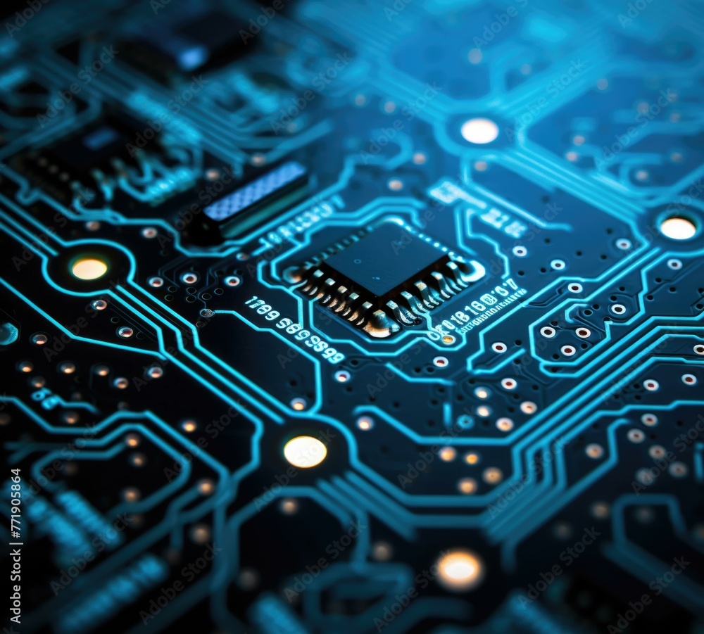 Poster a close up of a circuit board with electronic components. generative ai.