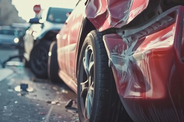 Car accident where fenders smashed into another car, Generative AI - obrazy, fototapety, plakaty