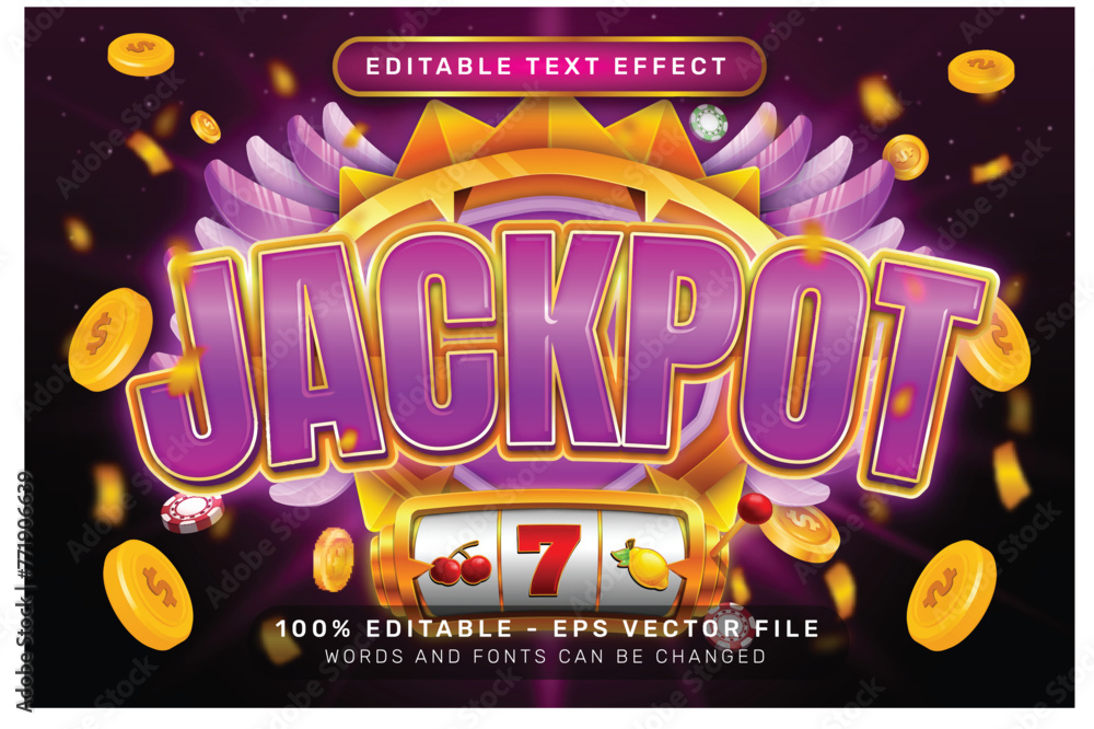 Aufkleber jackpot 3d text effect and editable text effect with slot machine illustration and light background