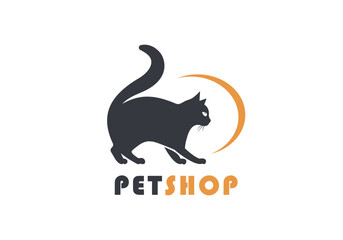 Minimalist Pet Shop Logo. Cute Cat Cartoon Logo Design