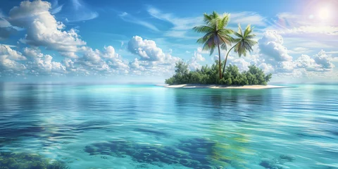  Little Tropical Island with coconut tree and clear water of the sea and blue sky © Maizal