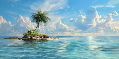 Kissenbezug Little Tropical Island with coconut tree and clear water of the sea and blue sky © Maizal