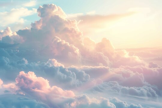 Beautiful abstract background with soft pastel colors and blurred sky with clouds. Soft light from the sun creates gentle rays of light