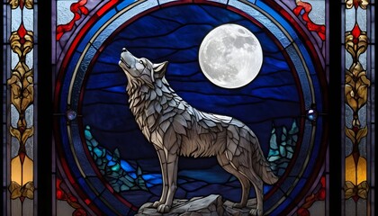 Moonlit Wolf Stained Glass Art