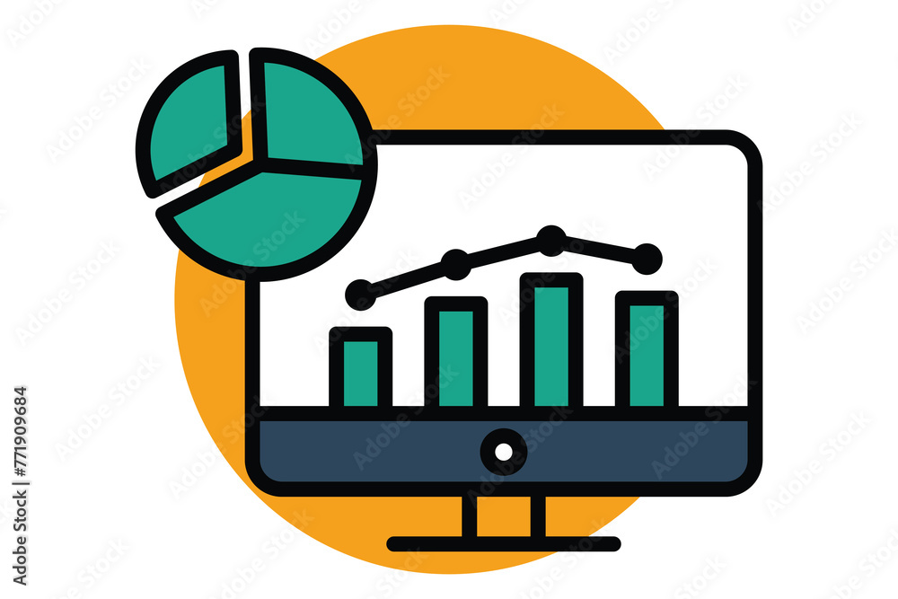 Poster analysis icon. computer with chart. icon related to action plan, business. flat line icon style. bus