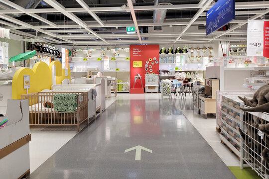 PENANG, MALAYSIA - 27 MAR 2024: 
The interior view of baby and children's playroom showroom inside an IKEA store, known as the world's largest furniture retailer.