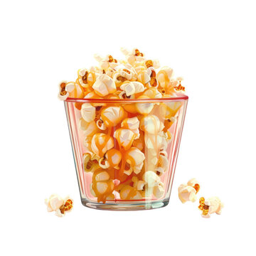 Kettle corn popcorn in a glass on transparent background