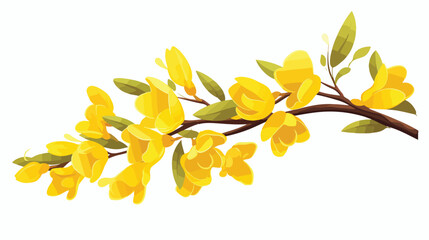 Vector flowering forsythia golden bell twig isolate