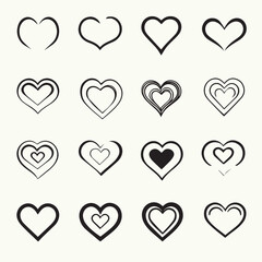 Heart Vector Set. Heart Icon Collection. Heart Shape. Heart Illustration on White Background. Hand Drawn Heart