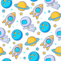 cosmic childish seamless vector pattern with astronaut
