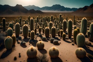A cluster of cacti standing tall in a desert landscape, adapted to thrive in arid conditions.