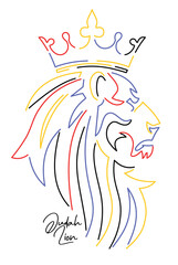 Vector colorful illustration of a lion silhouette, allusion to the Lion of Judah. Simple and colorful line art.