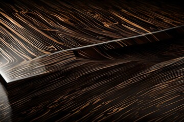 Obraz premium A close-up of a polished ebony desk with a sleek abstract design, creating a luxurious backdrop for text.