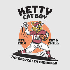 Retro Mascot Logo Design Sport Cat Baseball