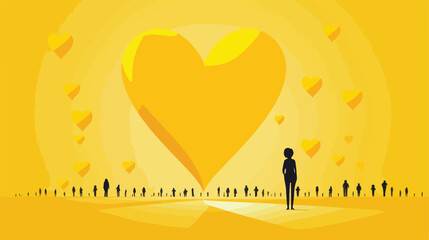 Yellow silhouette with one heart vector illustratio