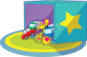 Naklejka premium toy box with toys spilling out vector illustration