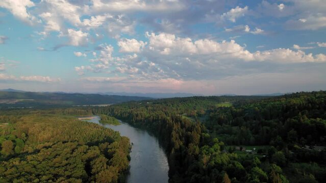 Rural America River Aerial with Scattered Clouds