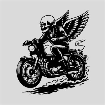 design t shirt skull riding bike vector