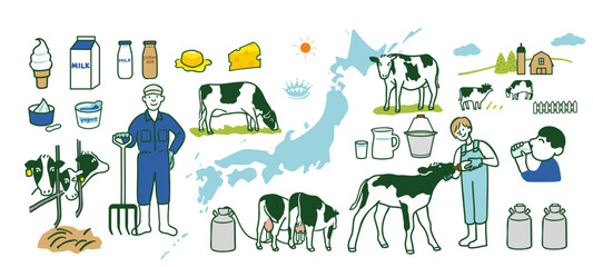 日本の酪農農家のイメージ　セット