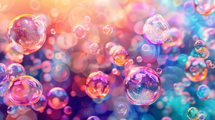 Foto op Plexiglas Colorful bubbles populate a vibrant backdrop, reminiscent of digitally enhanced pop art. © Duka Mer