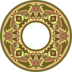 Vector colored round oriental ornament. Arabic patterned circle of Iran, Iraq, Turkey, Syria. Persian frame, border.