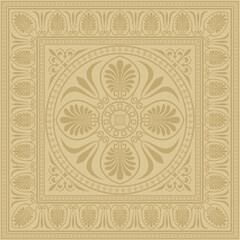 Vector gold square classical ornament of Ancient Greece and Roman Empire. Tile, Arabesque, Byzantine pattern