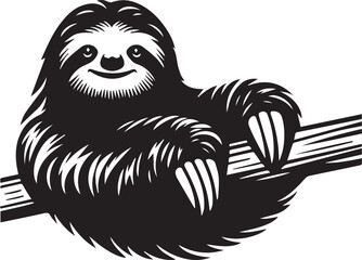 Sloth, Black and White Vector illustration