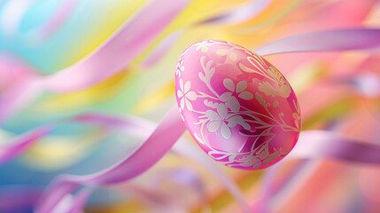Easter eggs with colorful ribbon background