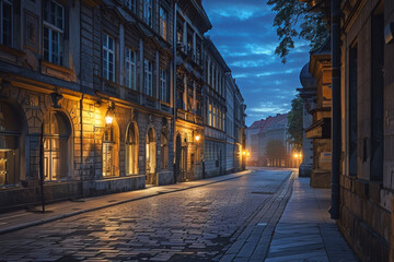 Historic City Streets at Dawn: Quiet Morning Light Illuminates Old Buildings