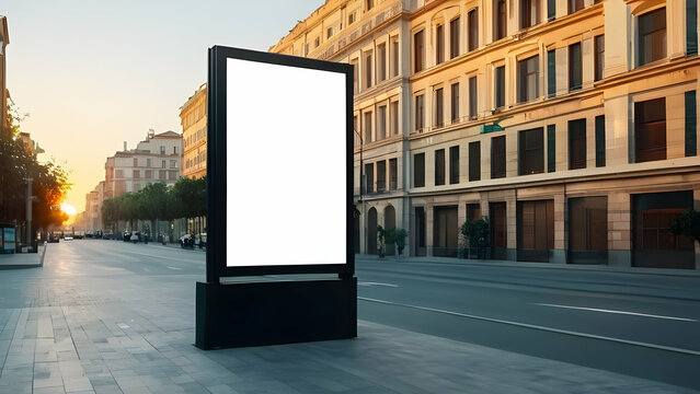 Portrait billboard white blank for outdoor advertising on urban at sunset