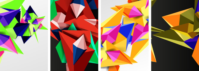 Triangle abstract concepts poster set with geometric minimal designs