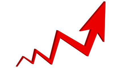 Growing business red 3d arrow isolated on white, Profit, Vector illustration Concept of sales symbol icon with arrow moving up. concept, growing chart.  Economic Arrow with Growing Trend.