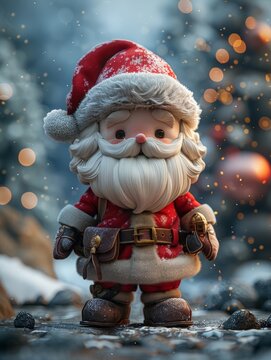 Get ready for the holidays with a charming D full body shot of a Chibistyle Santa Claus complete with realistic details, Generated by AI