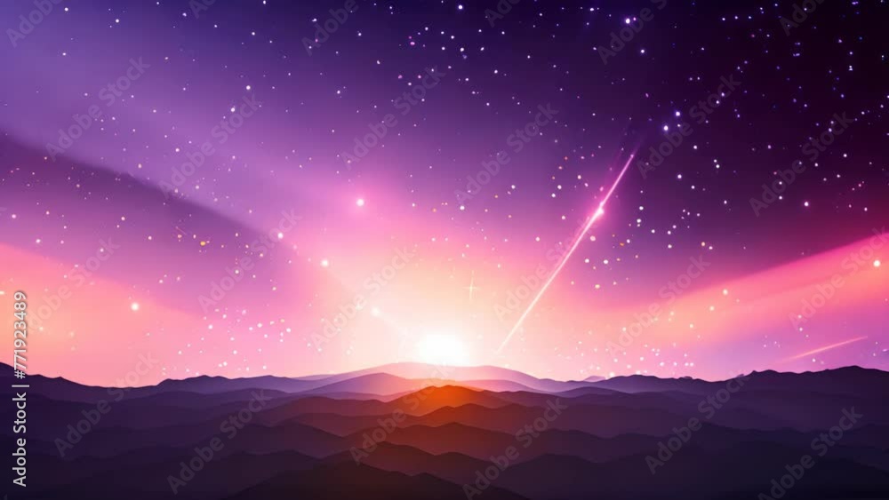 Poster Abstract backgound with purple and orange light rays. God rays or light burst with bokeh. Generated AI