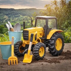 Obraz premium Miniature Marvel: Toy Tractor Capturing Childhood Joy and Adventure
