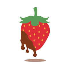 Strawberry Coated Chocolate Illustration. Melted Choco on White Background.