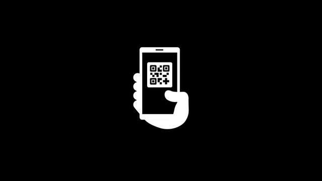 Hand Holding smartphone scan QR code to pay animation on transparent background