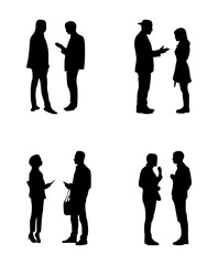 Set of silhouettes of two people communicating on an isolated background