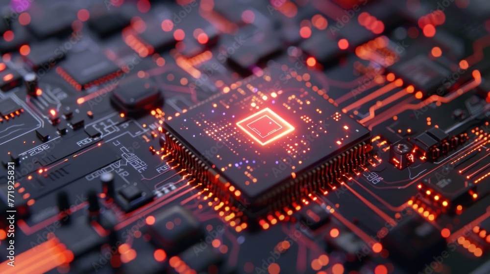 Poster central computer processors cpu concept. motherboard digital chip. technology science background.