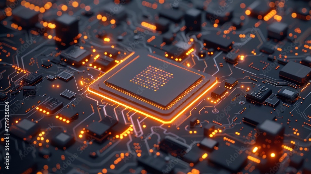 Poster central computer processors cpu concept. motherboard digital chip. technology science background.